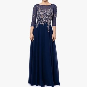 Betsy & Adam - Brooklyn Long Embroidery 3/4 Sleeve Dress